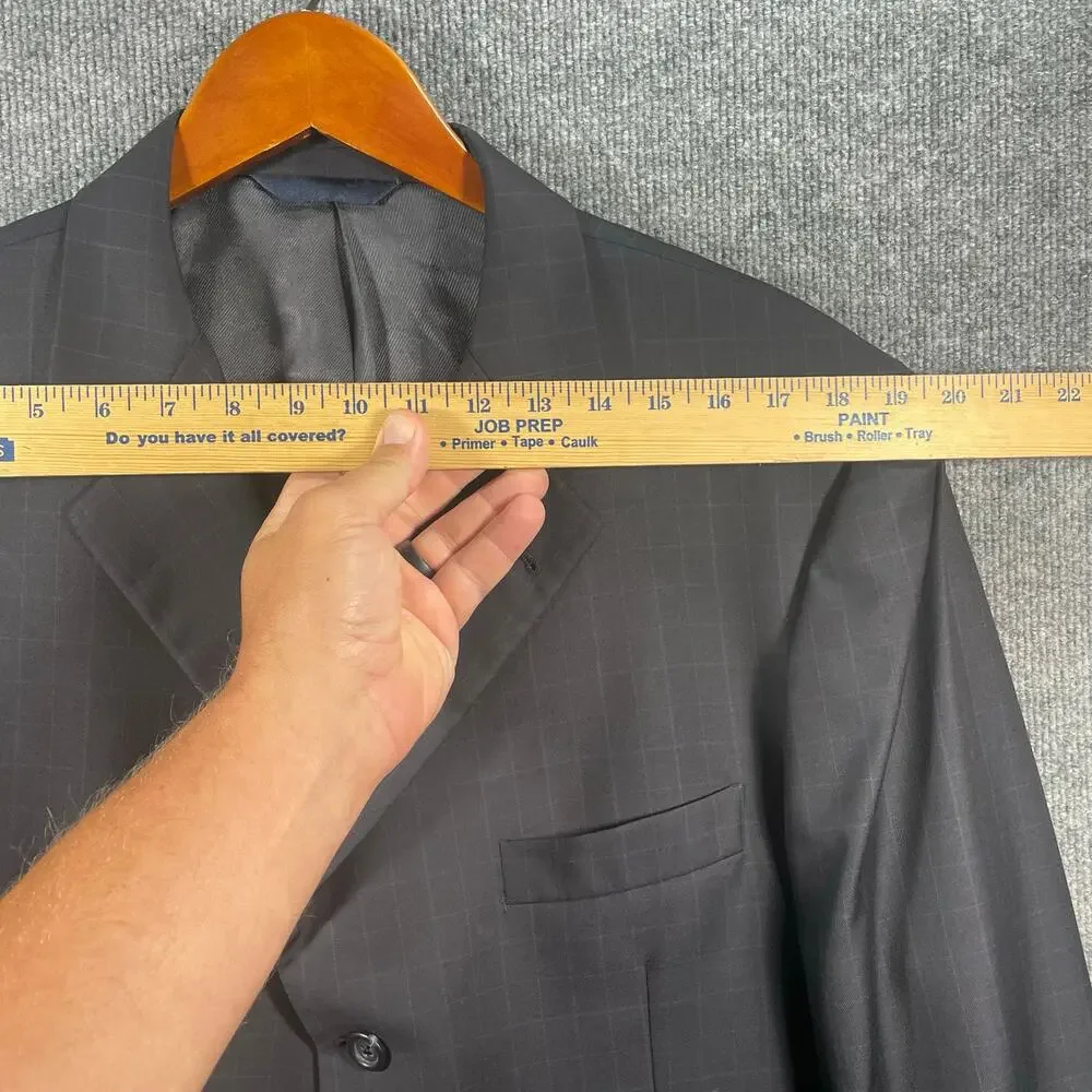 Burberry London Kensington Blazer 46R Gray/Blue Window Pane 100% Wool READ